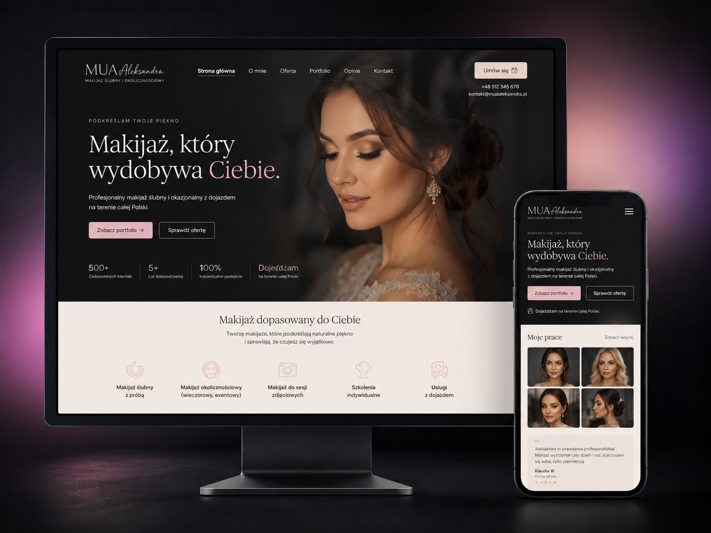 Mockup strony makijażystki MUA Aleksandra